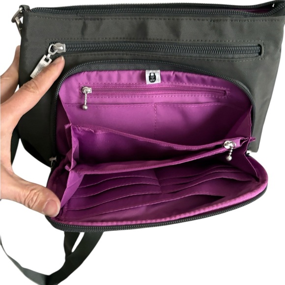 Baggallini Original RFID Everyday Crossbody Bag Silver Hardware Charcoal Gray - Picture 7 of 9